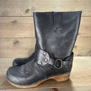 sanita mohawk womens size 37 shoes black leather pull on heel boots